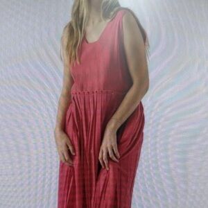 Sleeveless Pink Oversized Open Back  Midi Dress with Gathered Waist